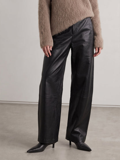 Faux‑Leather Seamed Barrel Leg Pants
