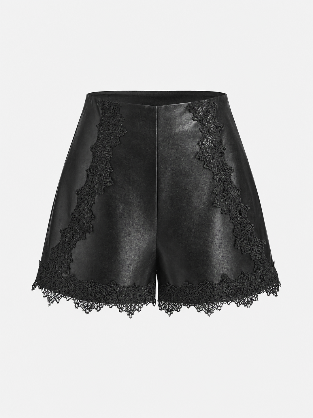Lace Trim Faux Leather Shorts