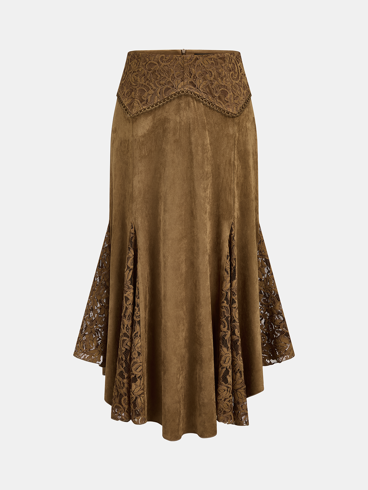 Faux Suede Lace Panel Mermaid Midi Skirt
