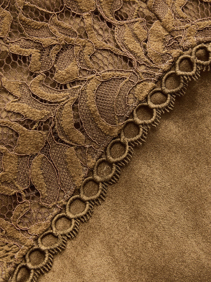 Faux Suede Lace Panel Mermaid Midi Skirt