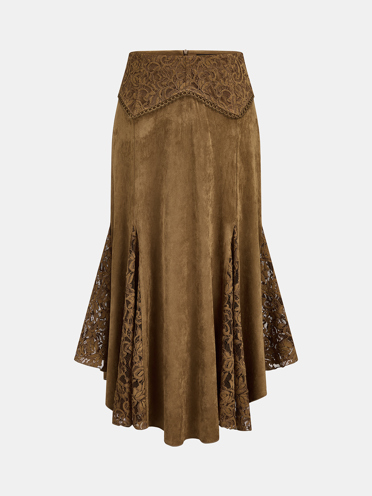 Faux Suede Lace Panel Mermaid Midi Skirt