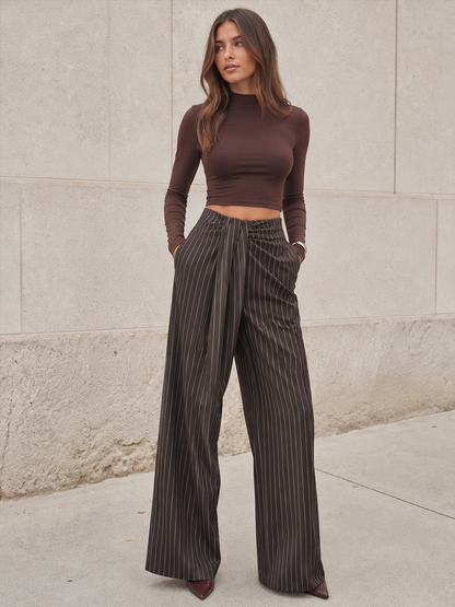 Twisted Waist Pinstripe Wide Leg Pants