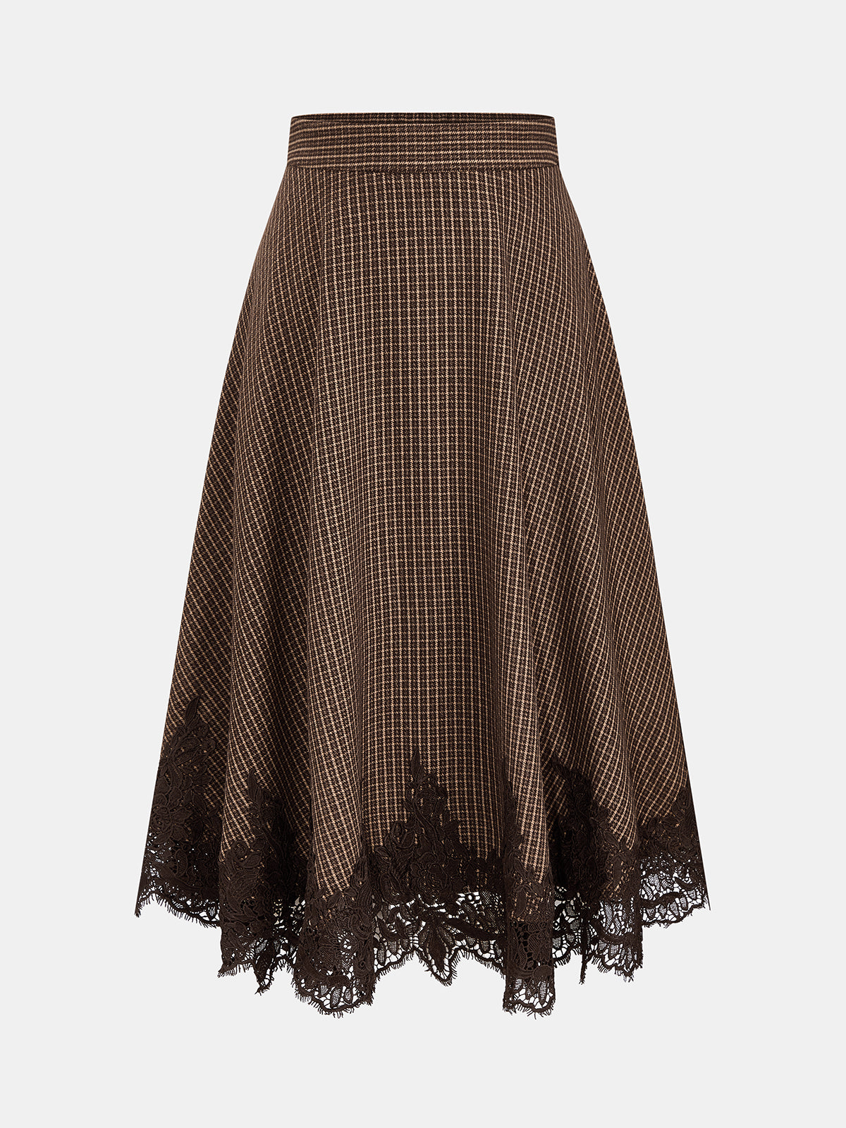 Plaid Lace Trim Midi Skirt