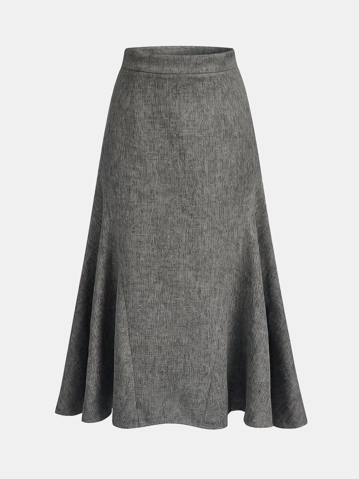 Tweed Mid Waist Flared Midi Skirt