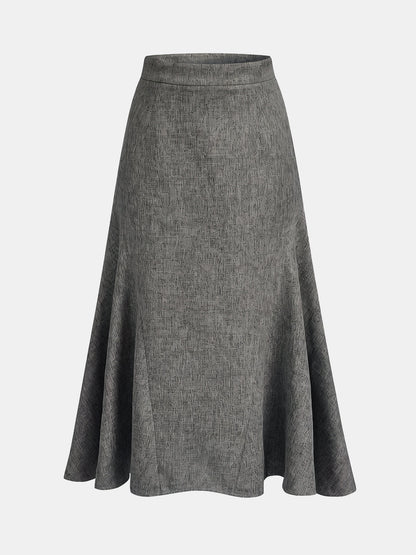 Tweed Mid Waist Flared Midi Skirt