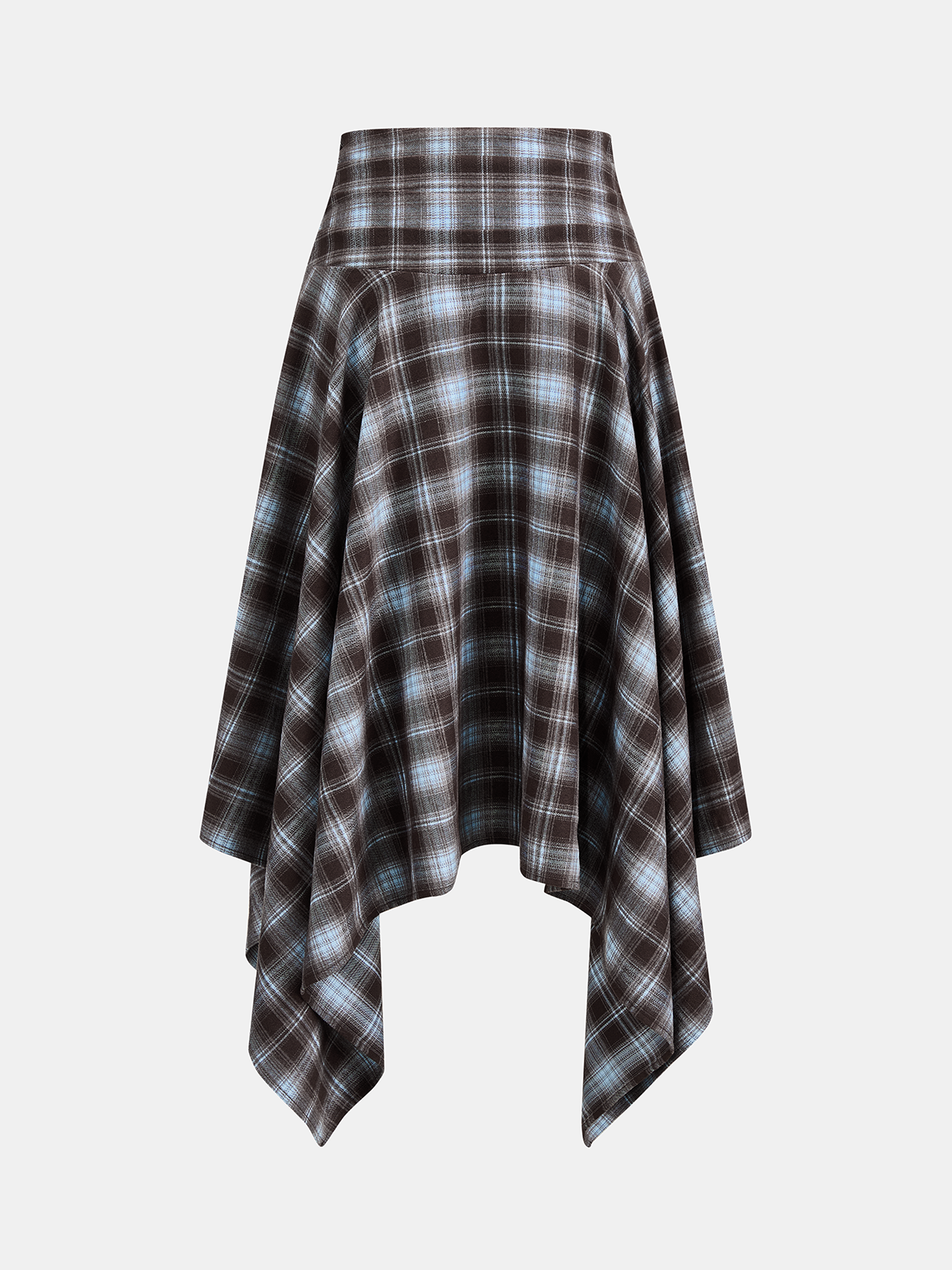 Plaid Asymmetric Handkerchief‑Hem Midi Skirt