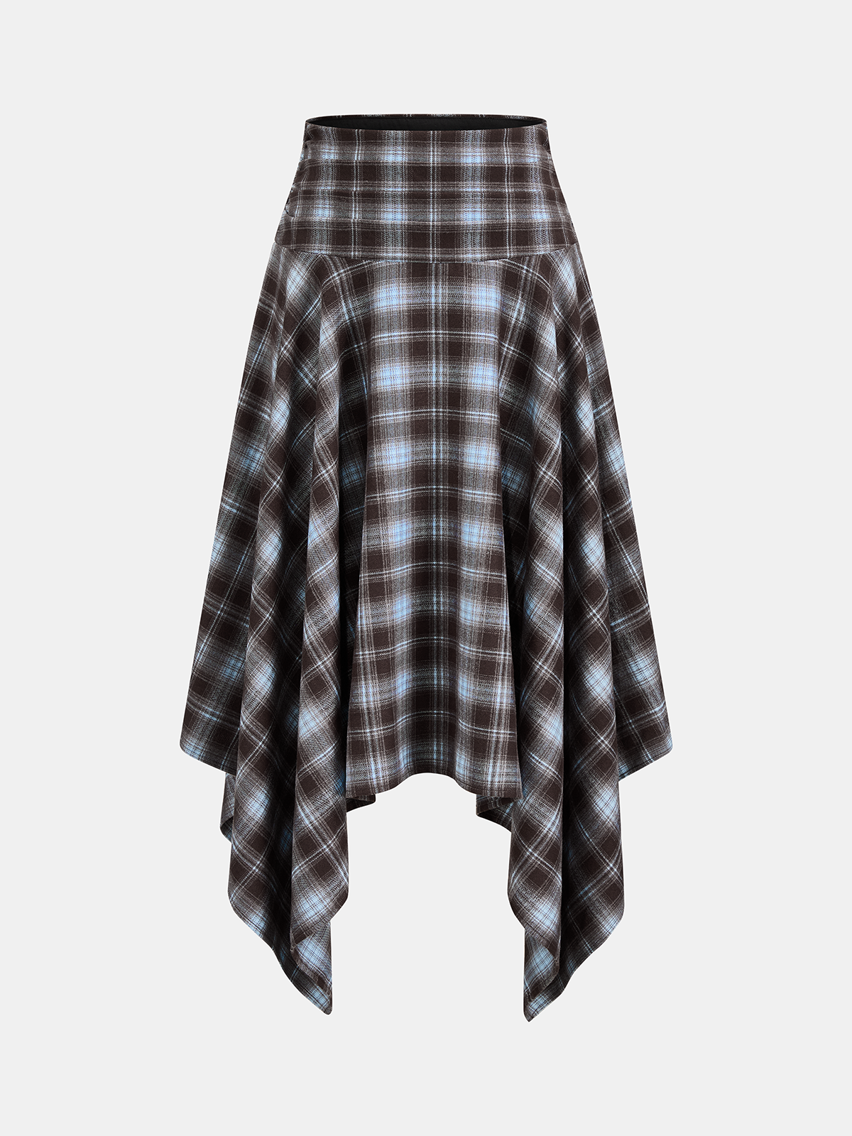 Plaid Asymmetric Handkerchief‑Hem Midi Skirt