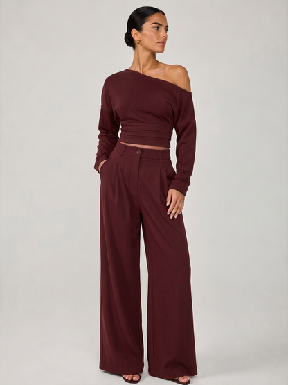 Off-Shoulder Crop Top & Pants Set