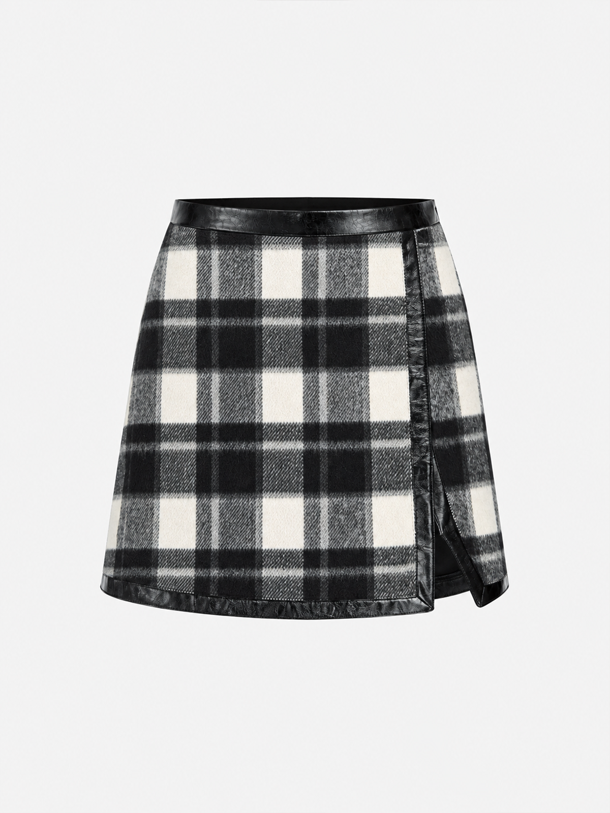 Faux Leather Trim Plaid Mini Skirt