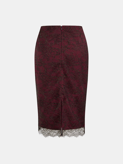 Floral Lace Pencil Midi Skirt