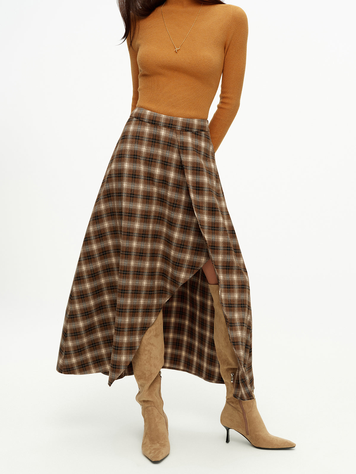 Plaid Asymmetrical Maxi Skirt