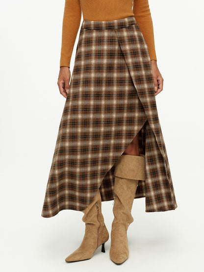 Plaid Asymmetrical Maxi Skirt