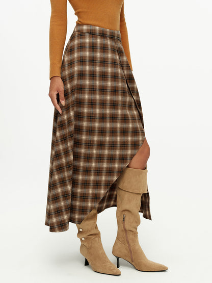 Plaid Asymmetrical Maxi Skirt