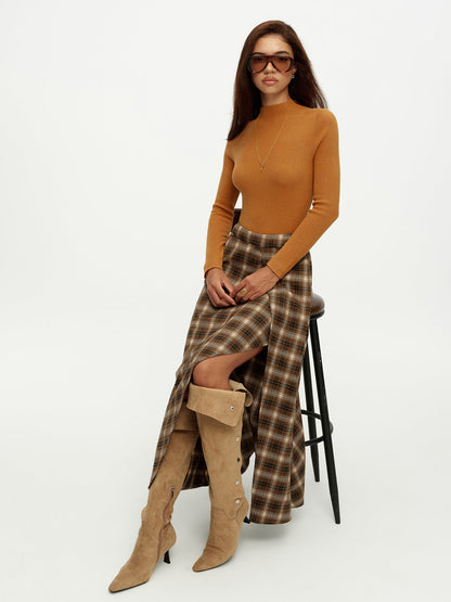 Plaid Asymmetrical Maxi Skirt