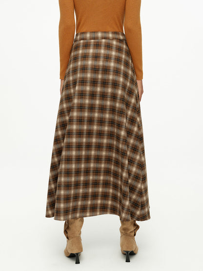 Plaid Asymmetrical Maxi Skirt