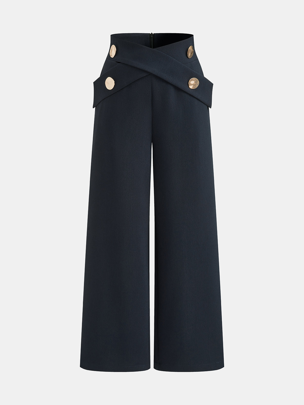 Cross Waist Metal Button Wide Leg Pants