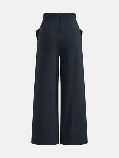 Cross Waist Metal Button Wide Leg Pants