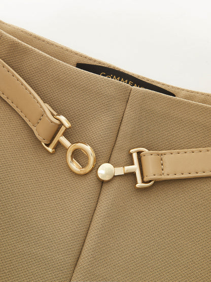 Metal Buckle Front Seam Wide Leg Pants