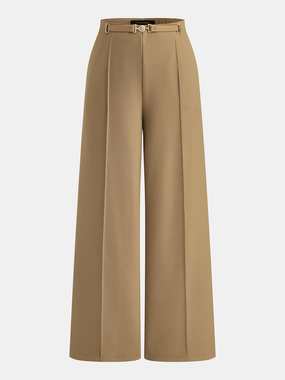 Metal Buckle Front Seam Wide Leg Pants