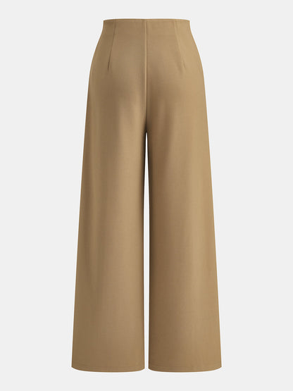 Metal Buckle Front Seam Wide Leg Pants