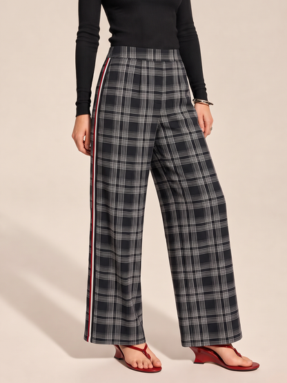 Plaid Side Stripe Straight Leg Pants