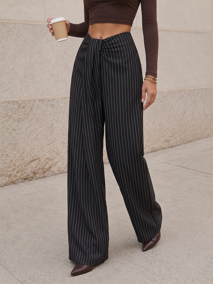 Twisted Waist Pinstripe Wide Leg Pants