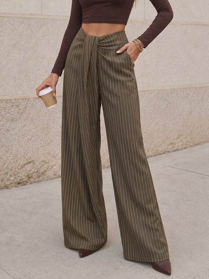 Twisted Waist Pinstripe Wide Leg Pants