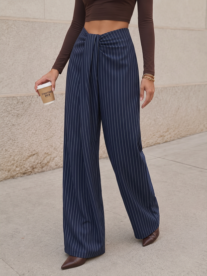Twisted Waist Pinstripe Wide Leg Pants