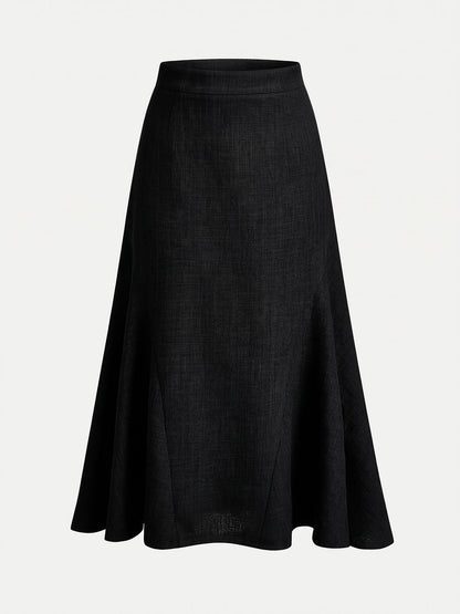 Tweed Mid Waist Flared Midi Skirt
