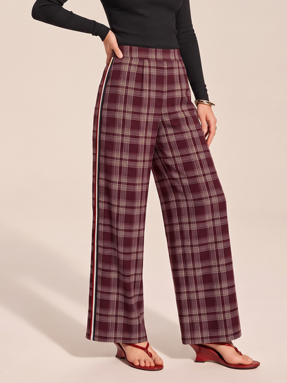 Plaid Side Stripe Straight Leg Pants