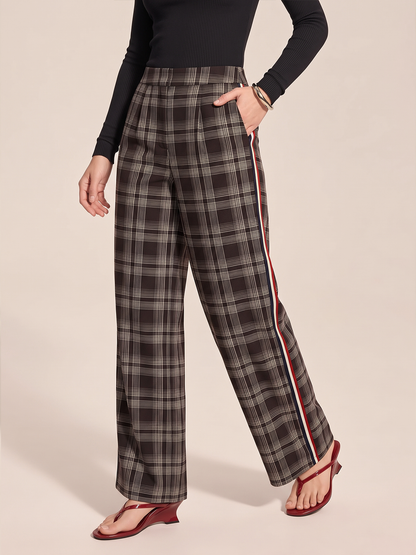 Plaid Side Stripe Straight Leg Pants