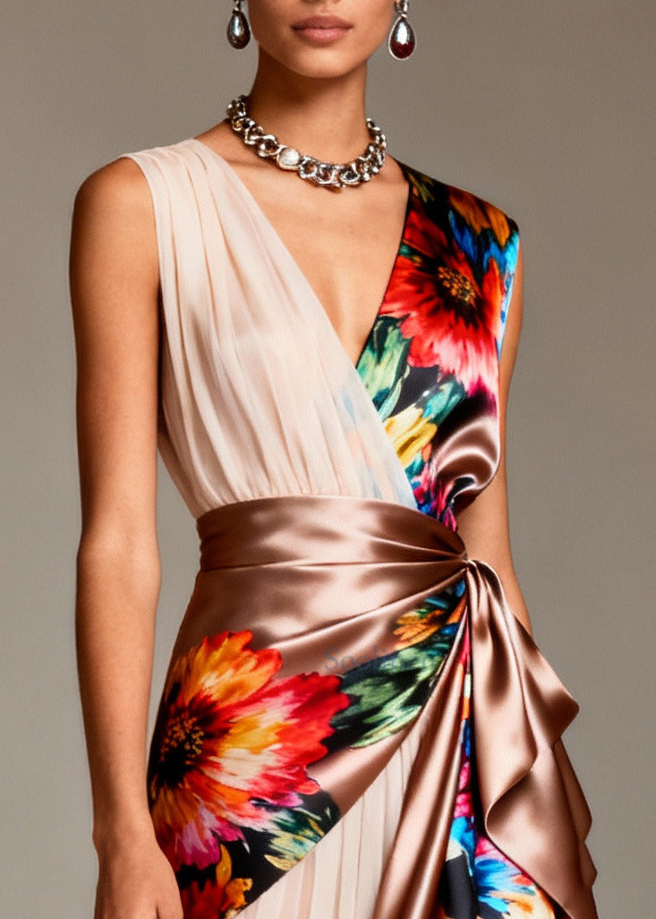Elowen Patchwork Tulle Silk Party Dress