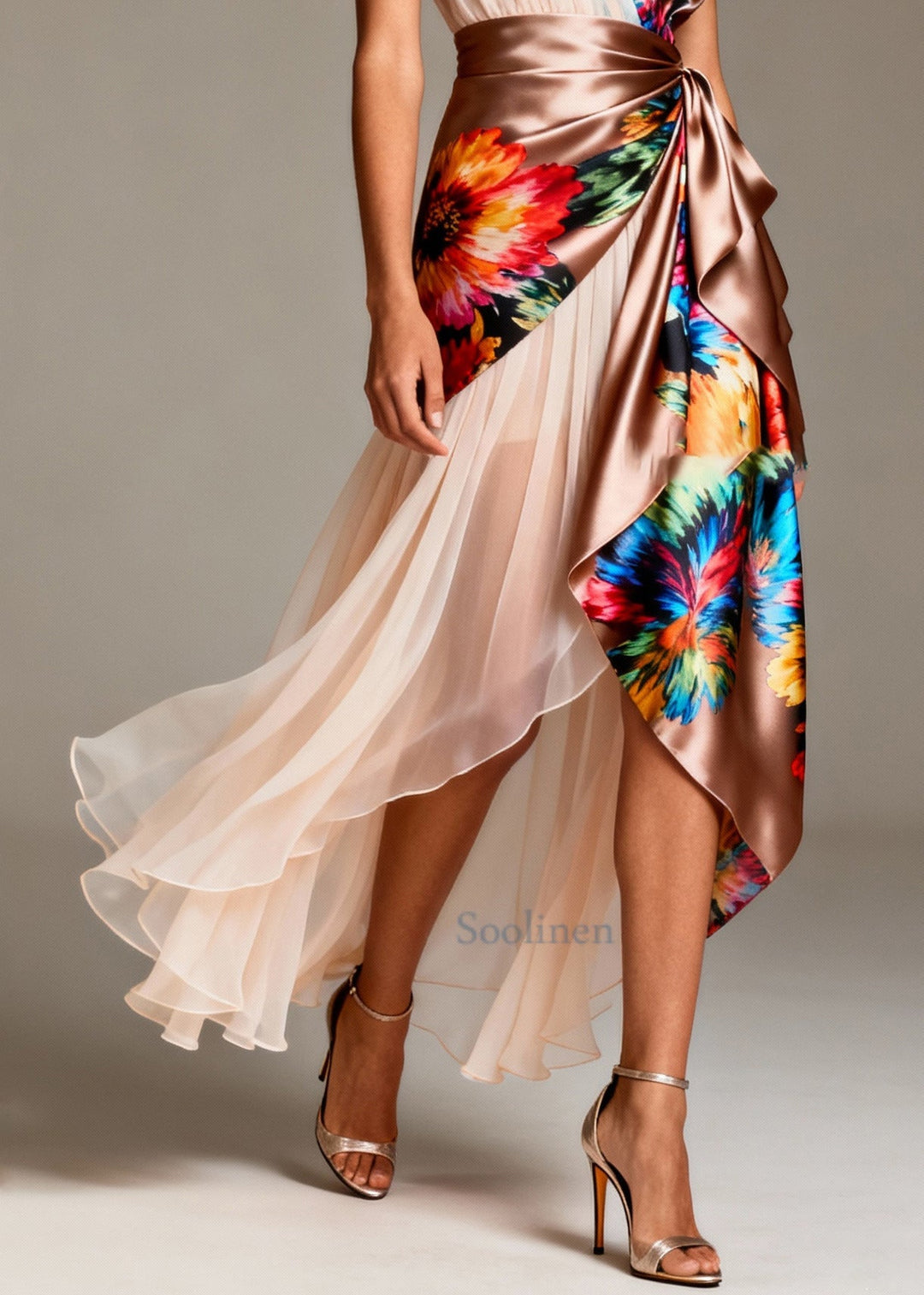 Elowen Patchwork Tulle Silk Party Dress