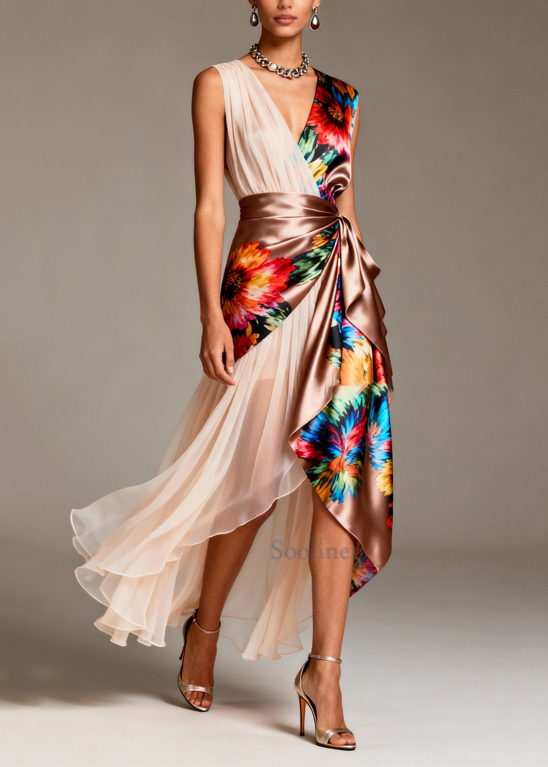 Elowen Patchwork Tulle Silk Party Dress