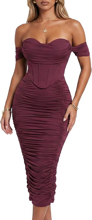 Valerisse Ruched Corset Midi Dress