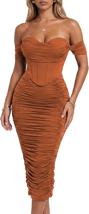 Valerisse Ruched Corset Midi Dress