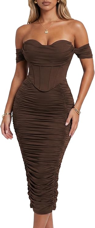 Valerisse Ruched Corset Midi Dress
