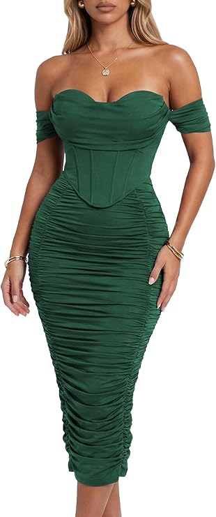 Valerisse Ruched Corset Midi Dress