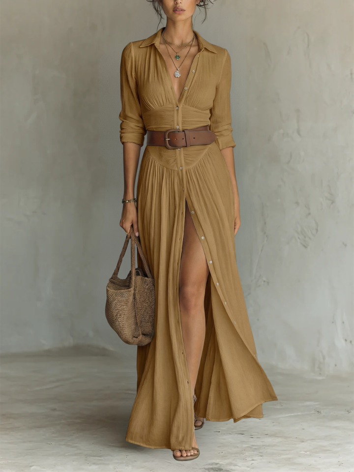 Elowira Linen Lapel Maxi Dress