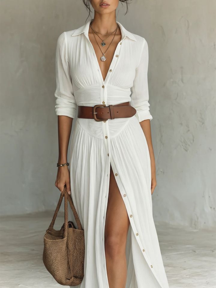 Elowira Linen Lapel Maxi Dress