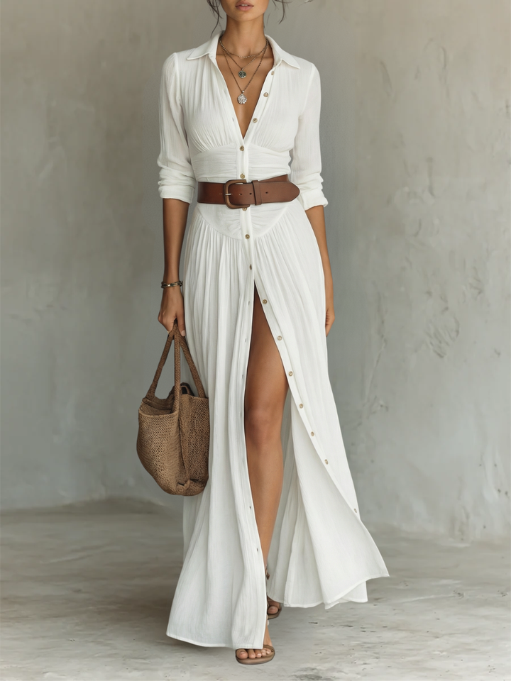 Elowira Linen Lapel Maxi Dress
