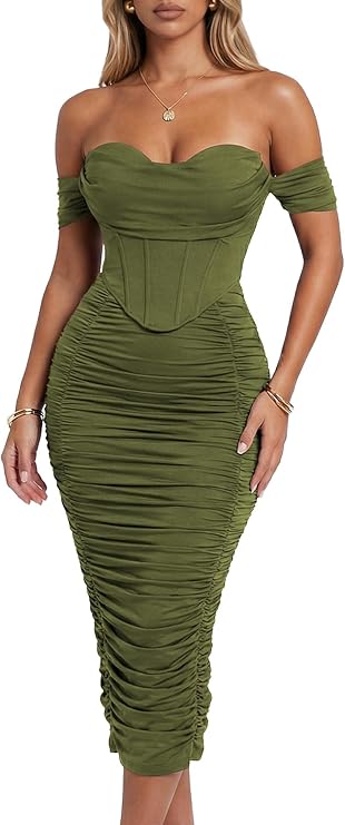 Valerisse Ruched Corset Midi Dress