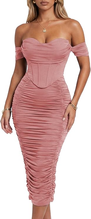 Valerisse Ruched Corset Midi Dress