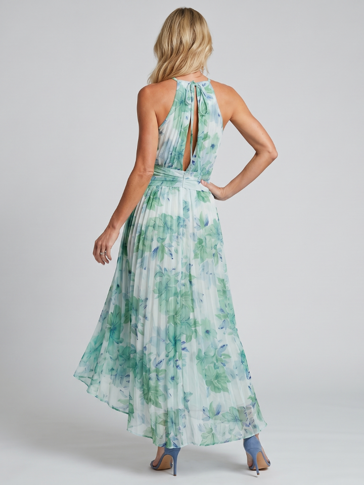 Elowen Pleated Floral Halter Midi Dress