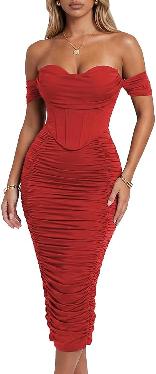 Valerisse Ruched Corset Midi Dress