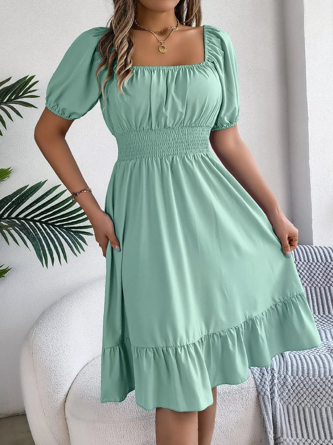 Elara Ruffled Waist A-Line Summer Dress