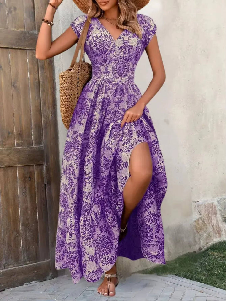 Elowyn Smocked V-Neck Tiered Maxi Dress