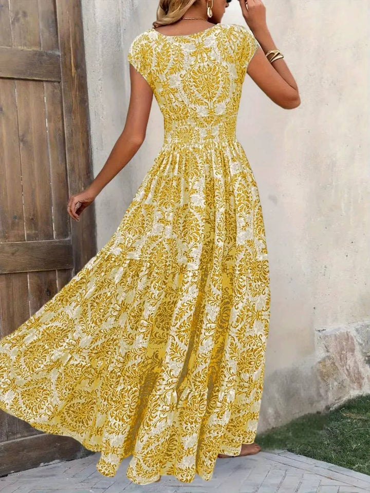 Elowyn Smocked V-Neck Tiered Maxi Dress