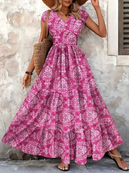 Elowyn Smocked V-Neck Tiered Maxi Dress