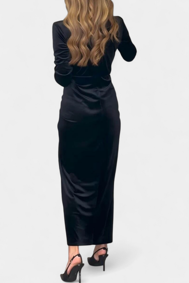 Aurelia Gold Velvet Maxi Dress with V-Neck